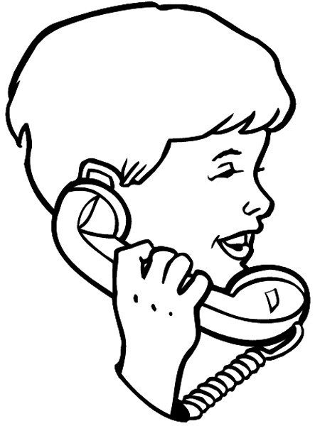 Child talking on telephone vinyl sticker. Customize on line. Telephone 091-0198